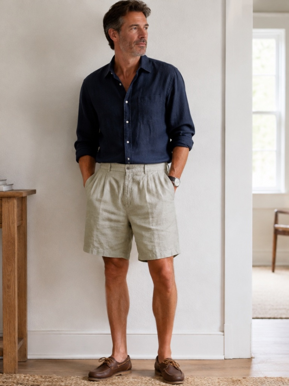 Brooks Brothers Khaki Green 100% Linen Pleated Front 9" Shorts Men’s 40